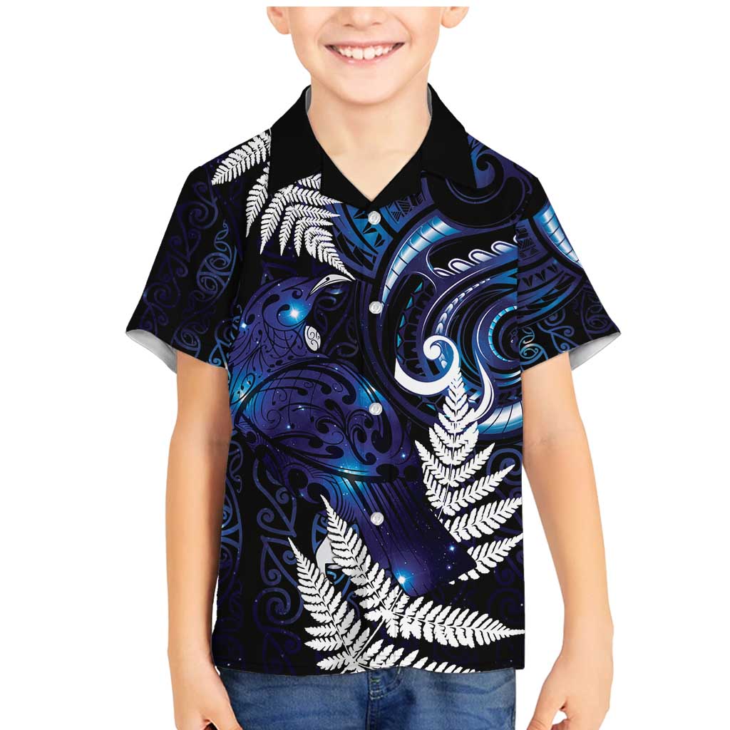 New Zealand Maori Matariki Family Matching Mermaid Dress and Hawaiian Shirt Tui Bird Galaxy LT7 Son's Shirt Galaxy - Polynesian Pride