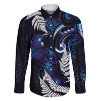 New Zealand Maori Matariki Family Matching Off The Shoulder Long Sleeve Dress and Hawaiian Shirt Tui Bird Galaxy LT7 Dad's Shirt - Long Sleeve Galaxy - Polynesian Pride