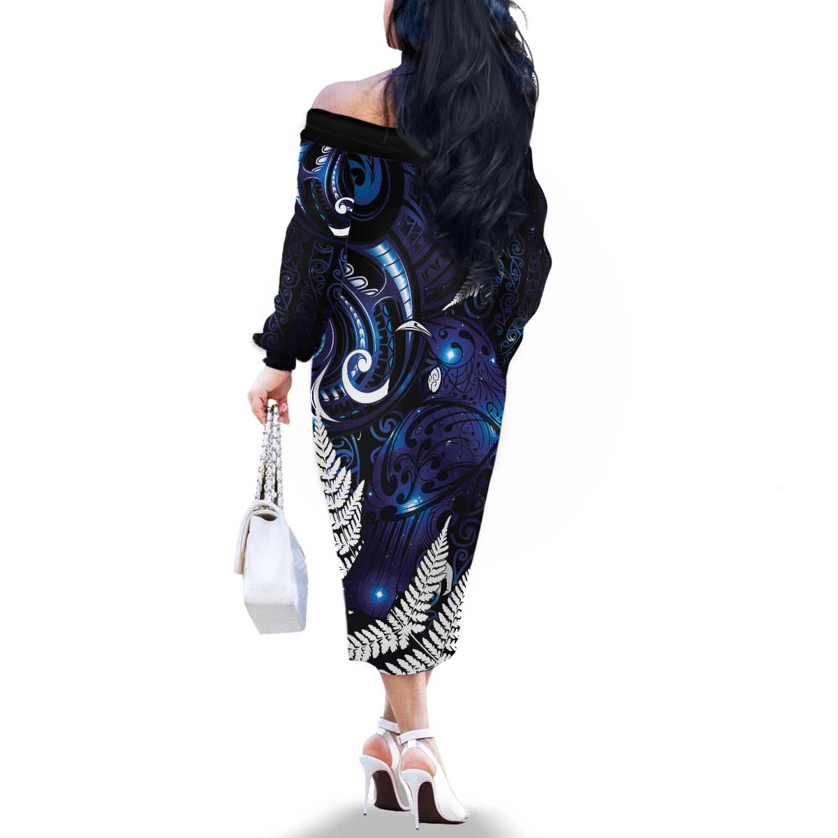 New Zealand Maori Matariki Family Matching Off The Shoulder Long Sleeve Dress and Hawaiian Shirt Tui Bird Galaxy LT7 - Polynesian Pride