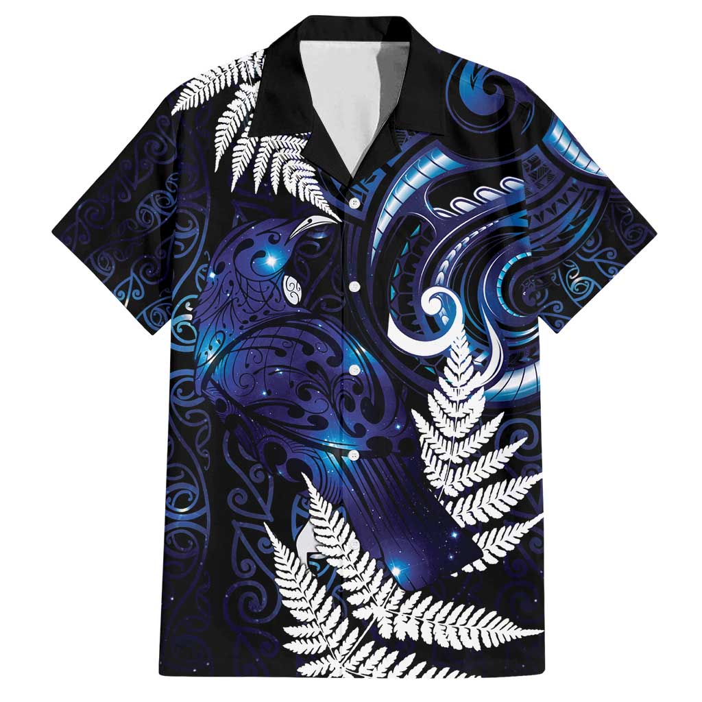 New Zealand Maori Matariki Family Matching Off Shoulder Maxi Dress and Hawaiian Shirt Tui Bird Galaxy LT7 Dad's Shirt - Short Sleeve Galaxy - Polynesian Pride