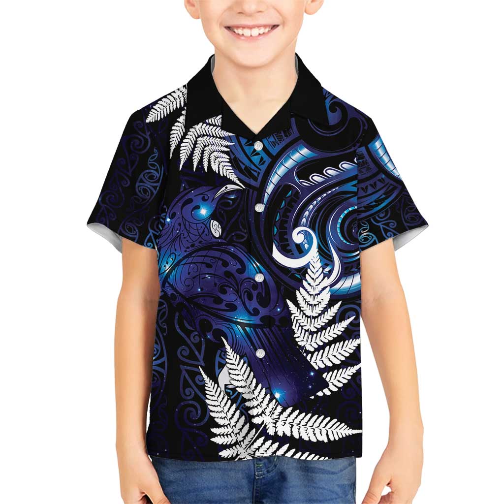 New Zealand Maori Matariki Family Matching Off Shoulder Maxi Dress and Hawaiian Shirt Tui Bird Galaxy LT7 Son's Shirt Galaxy - Polynesian Pride