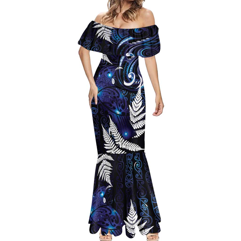 New Zealand Maori Matariki Mermaid Dress Tui Bird Galaxy LT7 - Polynesian Pride