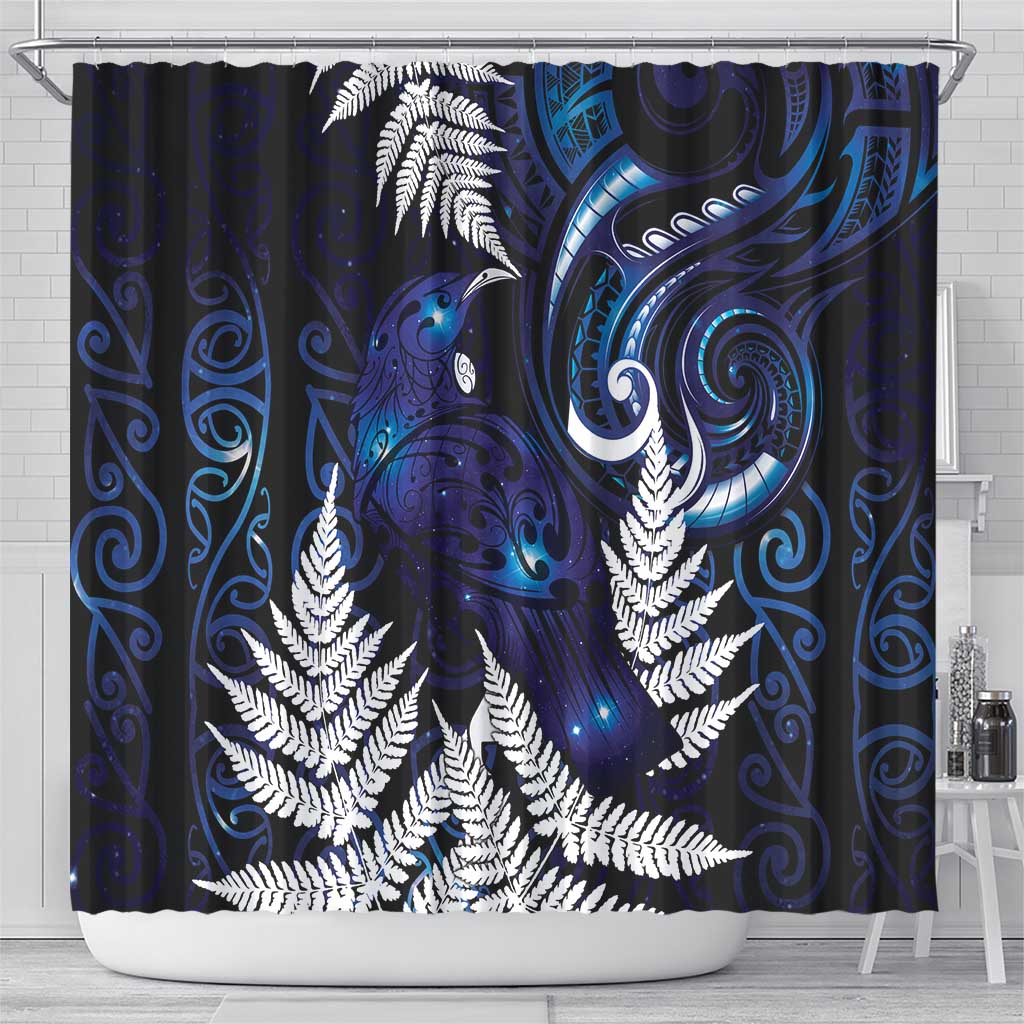 New Zealand Maori Matariki Shower Curtain Tui Bird Galaxy