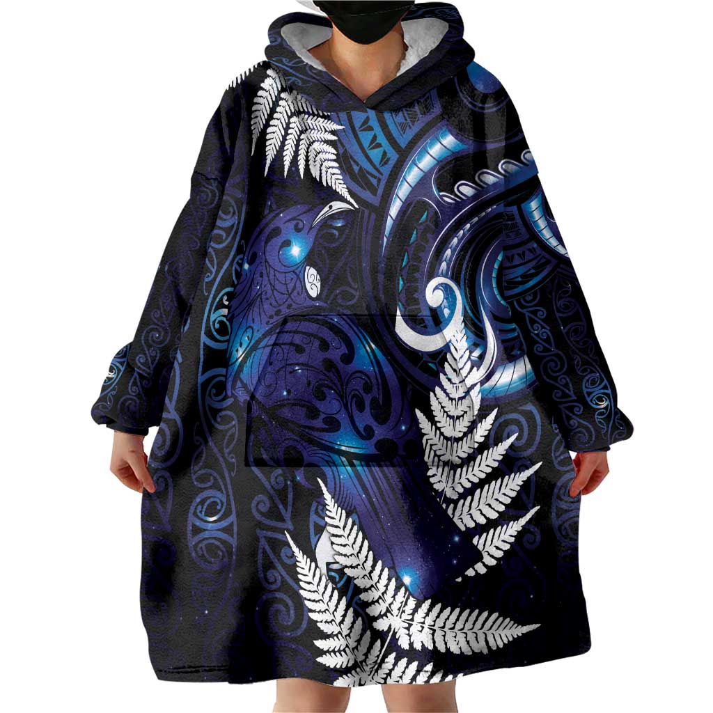 New Zealand Maori Matariki Wearable Blanket Hoodie Tui Bird Galaxy LT7 - Polynesian Pride