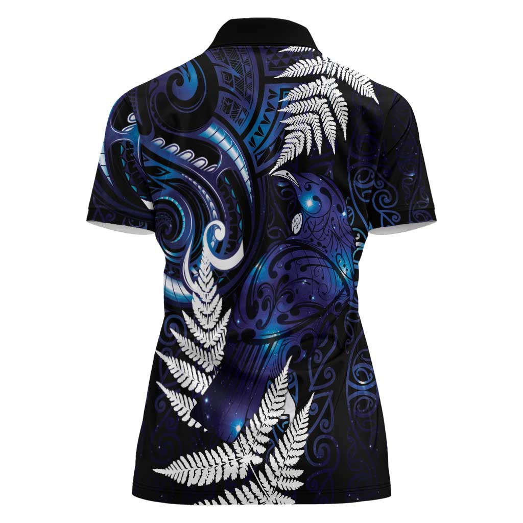 New Zealand Maori Matariki Women Polo Shirt Tui Bird Galaxy