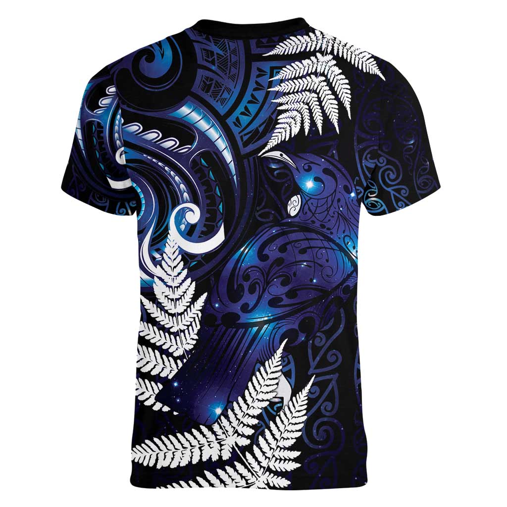 New Zealand Maori Matariki Women V-Neck T-Shirt Tui Bird Galaxy LT7 - Polynesian Pride