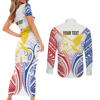 Philippines Tribal Sun Personalized Couples Matching Short Sleeve Bodycon Dress and Long Sleeve Button Shirt Hunting Eagle