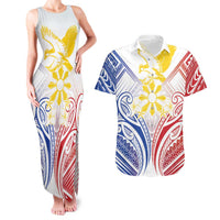 Philippines Tribal Sun Personalized Couples Matching Tank Maxi Dress and Hawaiian Shirt Hunting Eagle LT7 White - Polynesian Pride