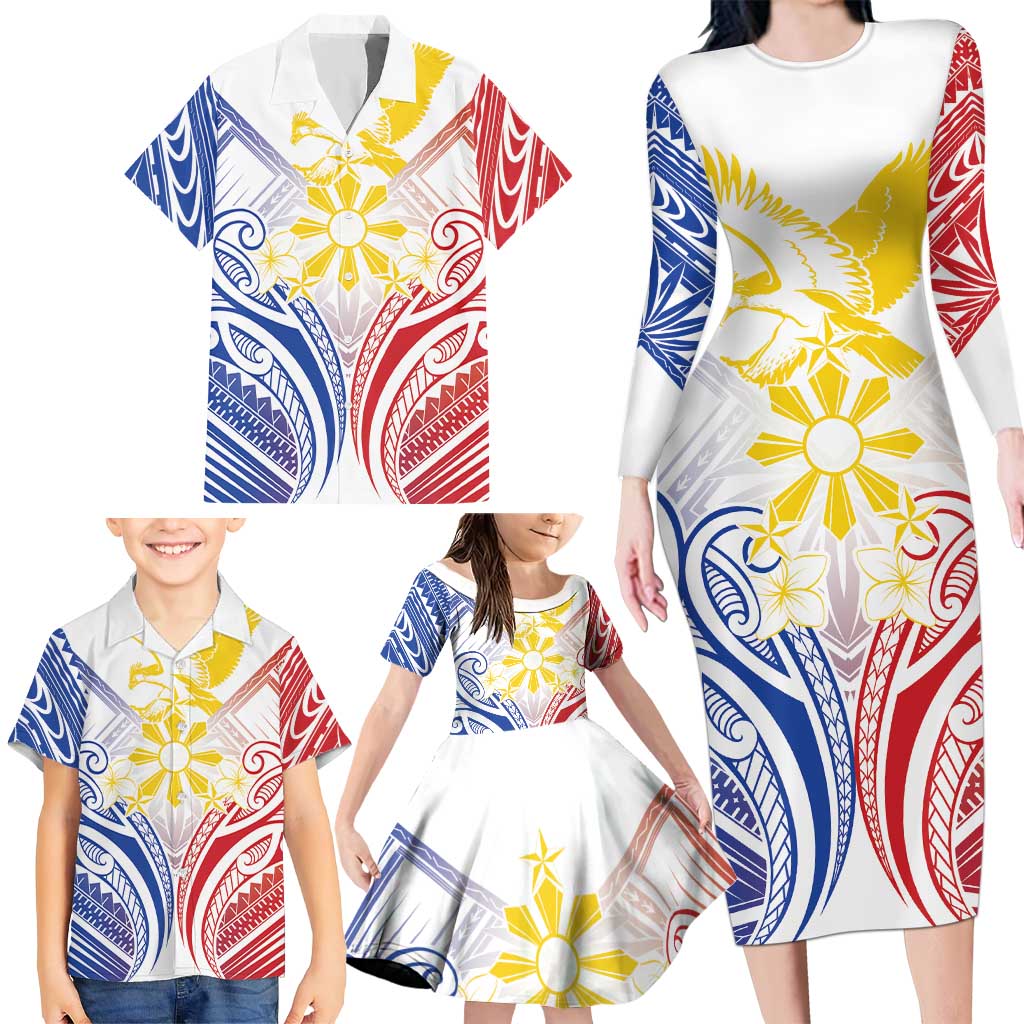 Philippines Tribal Sun Personalized Family Matching Long Sleeve Bodycon Dress and Hawaiian Shirt Hunting Eagle LT7 - Polynesian Pride