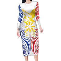 Philippines Tribal Sun Personalized Family Matching Long Sleeve Bodycon Dress and Hawaiian Shirt Hunting Eagle LT7 Mom's Dress White - Polynesian Pride