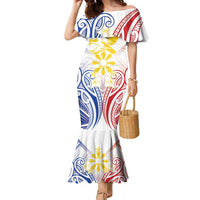Philippines Tribal Sun Personalized Family Matching Mermaid Dress and Hawaiian Shirt Hunting Eagle LT7 Mom's Dress White - Polynesian Pride