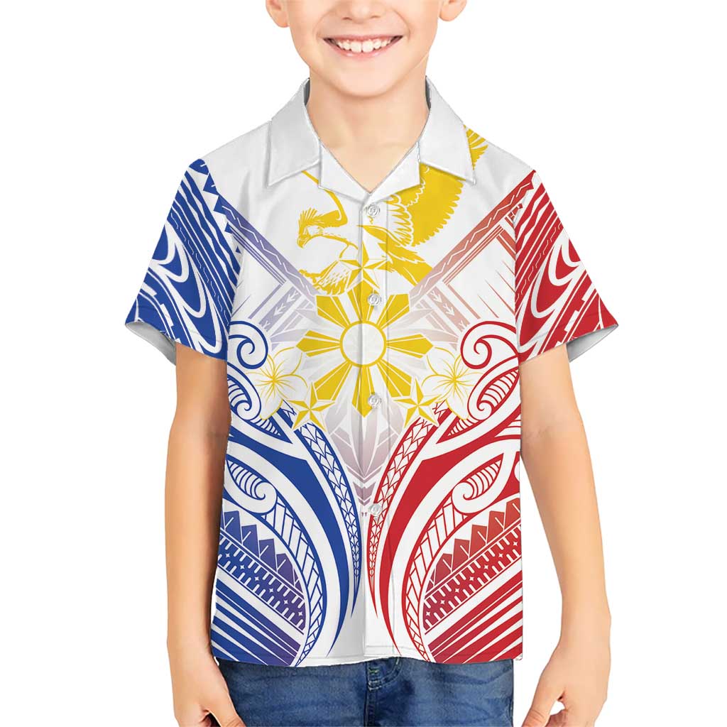 Philippines Tribal Sun Personalized Family Matching Mermaid Dress and Hawaiian Shirt Hunting Eagle LT7 Son's Shirt White - Polynesian Pride