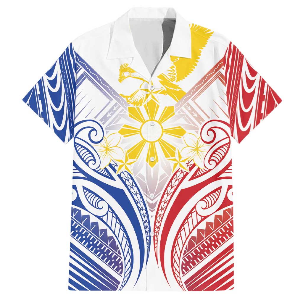 Philippines Tribal Sun Personalized Family Matching Off The Shoulder Long Sleeve Dress and Hawaiian Shirt Hunting Eagle LT7 Dad's Shirt - Short Sleeve White - Polynesian Pride