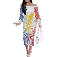 Philippines Tribal Sun Personalized Family Matching Off The Shoulder Long Sleeve Dress and Hawaiian Shirt Hunting Eagle LT7 Mom's Dress White - Polynesian Pride