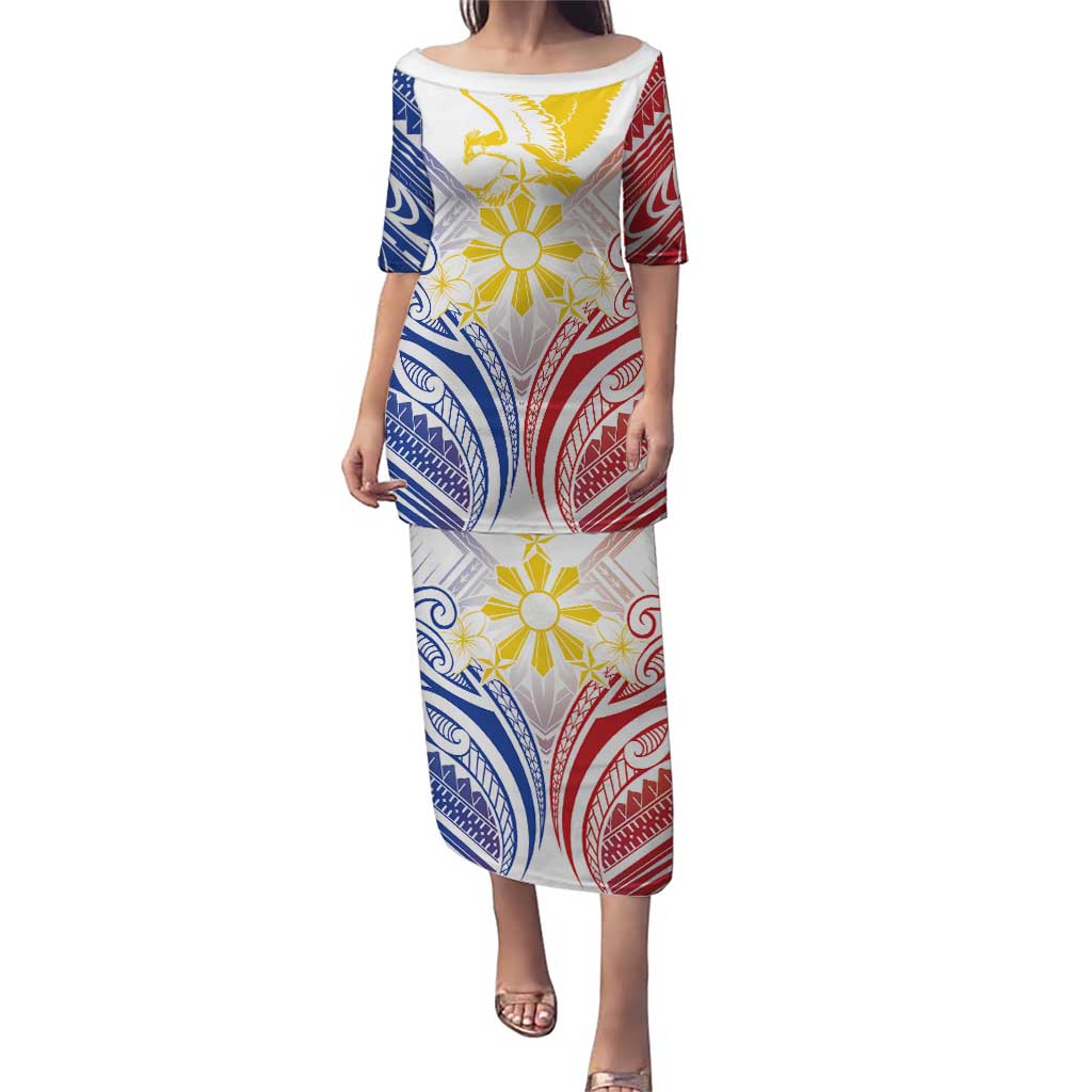 Philippines Tribal Sun Personalized Family Matching Puletasi and Hawaiian Shirt Hunting Eagle