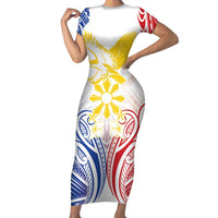 Philippines Tribal Sun Personalized Family Matching Short Sleeve Bodycon Dress and Hawaiian Shirt Hunting Eagle LT7 Mom's Dress White - Polynesian Pride