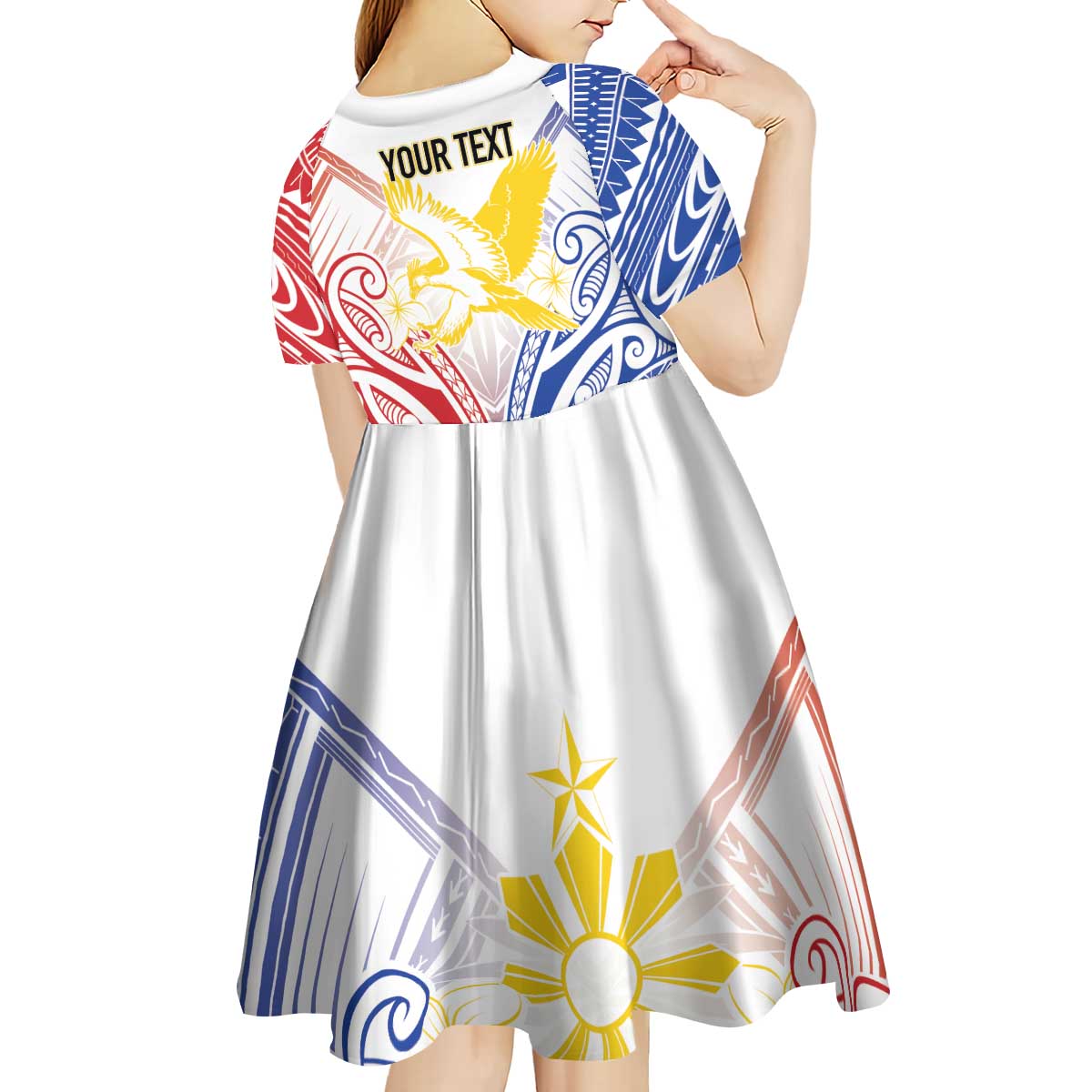 Philippines Tribal Sun Personalized Kid Short Sleeve Dress Hunting Eagle