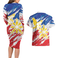 Personalized Filipino Sun and Stars Couples Matching Long Sleeve Bodycon Dress and Hawaiian Shirt Grunge Vibes LT7 - Polynesian Pride