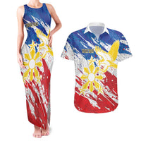 Personalized Filipino Sun and Stars Couples Matching Tank Maxi Dress and Hawaiian Shirt Grunge Vibes LT7 White - Polynesian Pride