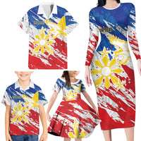 Personalized Filipino Sun and Stars Family Matching Long Sleeve Bodycon Dress and Hawaiian Shirt Grunge Vibes LT7 - Polynesian Pride