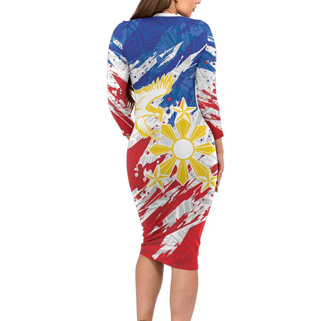 Personalized Filipino Sun and Stars Family Matching Long Sleeve Bodycon Dress and Hawaiian Shirt Grunge Vibes LT7 - Polynesian Pride