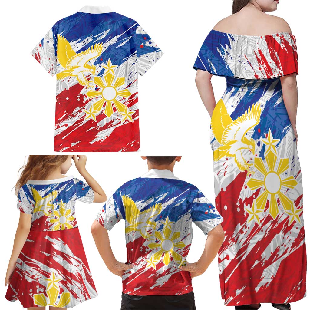 Personalized Filipino Sun and Stars Family Matching Off Shoulder Maxi Dress and Hawaiian Shirt Grunge Vibes LT7 - Polynesian Pride