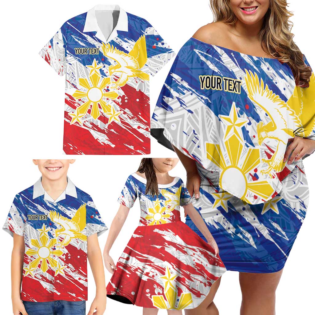 Personalized Filipino Sun and Stars Family Matching Off Shoulder Short Dress and Hawaiian Shirt Grunge Vibes LT7 - Polynesian Pride