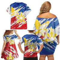 Personalized Filipino Sun and Stars Family Matching Off Shoulder Short Dress and Hawaiian Shirt Grunge Vibes LT7 - Polynesian Pride