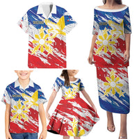 Personalized Filipino Sun and Stars Family Matching Puletasi and Hawaiian Shirt Grunge Vibes LT7 - Polynesian Pride