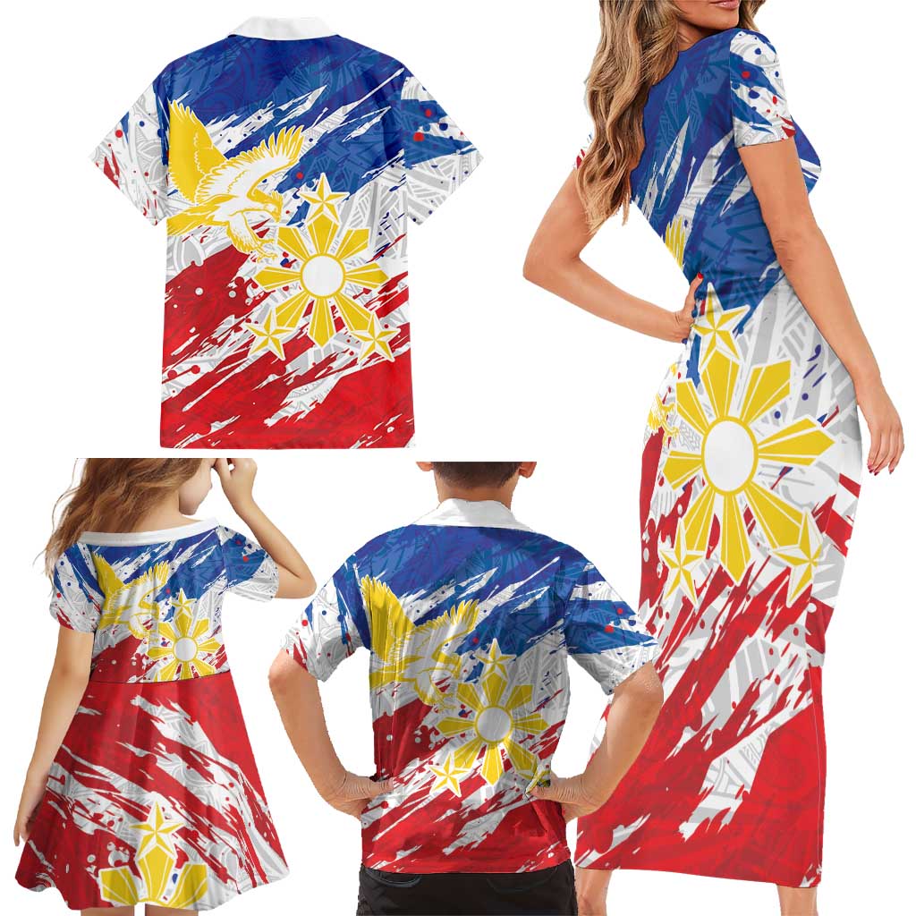 Personalized Filipino Sun and Stars Family Matching Short Sleeve Bodycon Dress and Hawaiian Shirt Grunge Vibes LT7 - Polynesian Pride