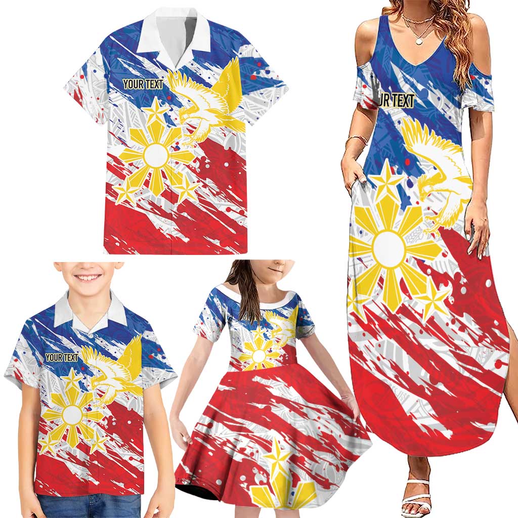 Personalized Filipino Sun and Stars Family Matching Summer Maxi Dress and Hawaiian Shirt Grunge Vibes