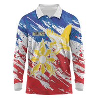 Personalized Filipino Sun and Stars Long Sleeve Polo Shirt Grunge Vibes