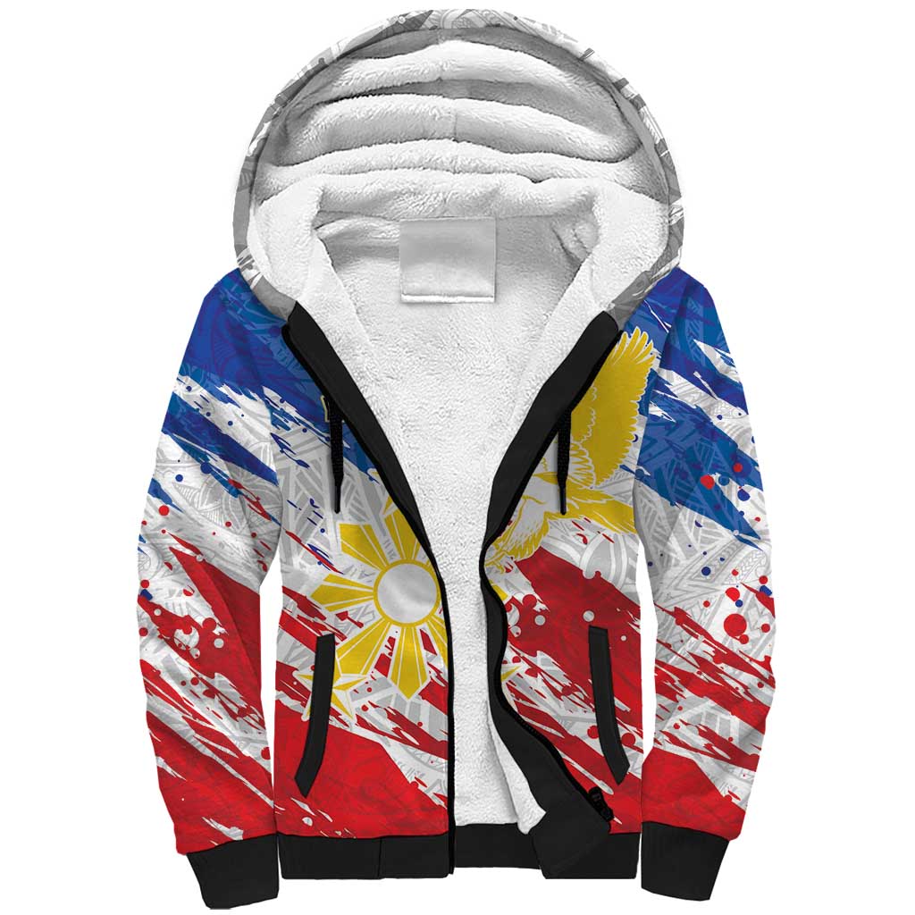 Personalized Filipino Sun and Stars Sherpa Hoodie Grunge Vibes LT7 Unisex White - Polynesian Pride