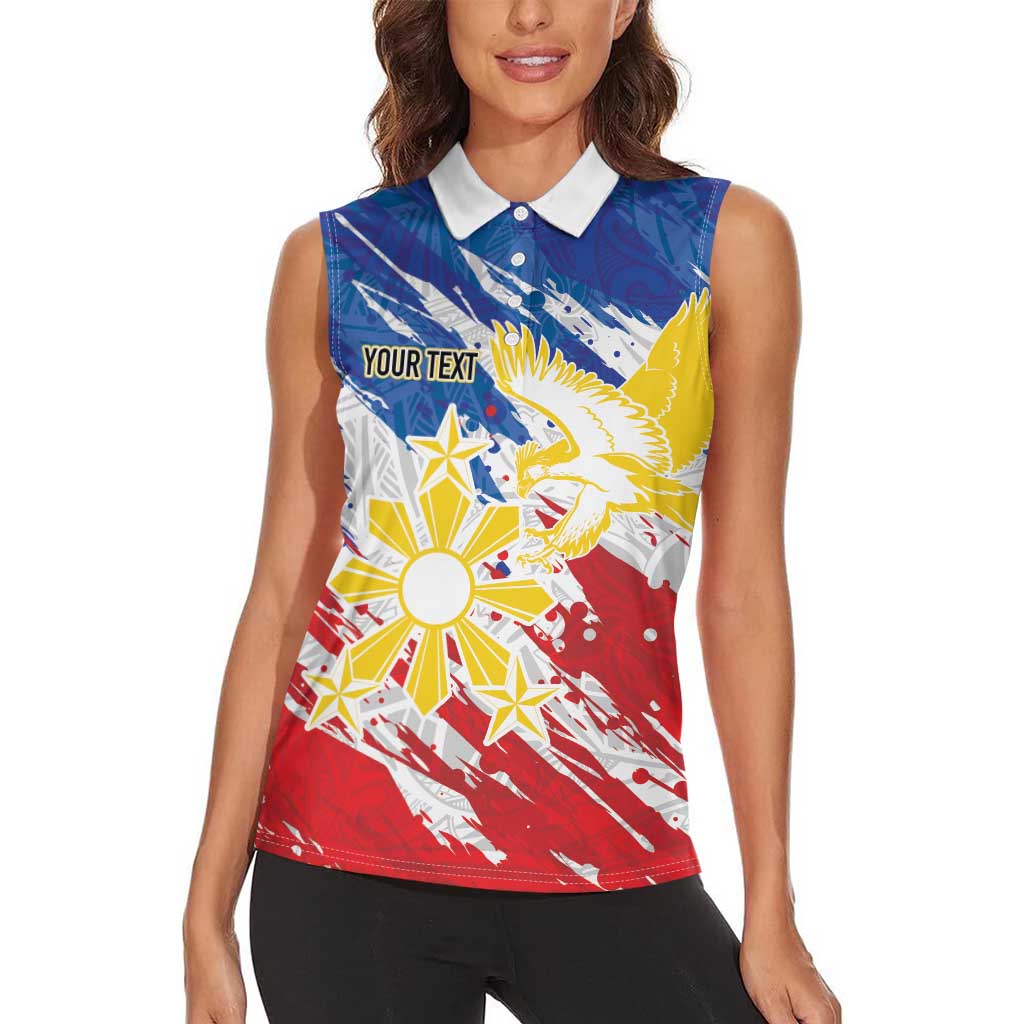 Personalized Filipino Sun and Stars Women Sleeveless Polo Shirt Grunge Vibes LT7 - Polynesian Pride