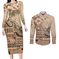 Vaiaso o le Gagana Samoa Couples Matching Long Sleeve Bodycon Dress and Long Sleeve Button Shirt Siapo Motif Beige LT7 Beige - Polynesian Pride