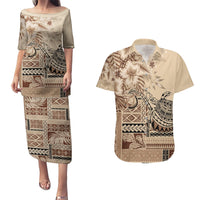 Vaiaso o le Gagana Samoa Couples Matching Puletasi and Hawaiian Shirt Siapo Motif Beige LT7 Beige - Polynesian Pride