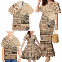 Vaiaso o le Gagana Samoa Family Matching Mermaid Dress and Hawaiian Shirt Siapo Motif Beige LT7 - Polynesian Pride