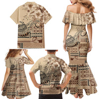 Vaiaso o le Gagana Samoa Family Matching Mermaid Dress and Hawaiian Shirt Siapo Motif Beige LT7 - Polynesian Pride