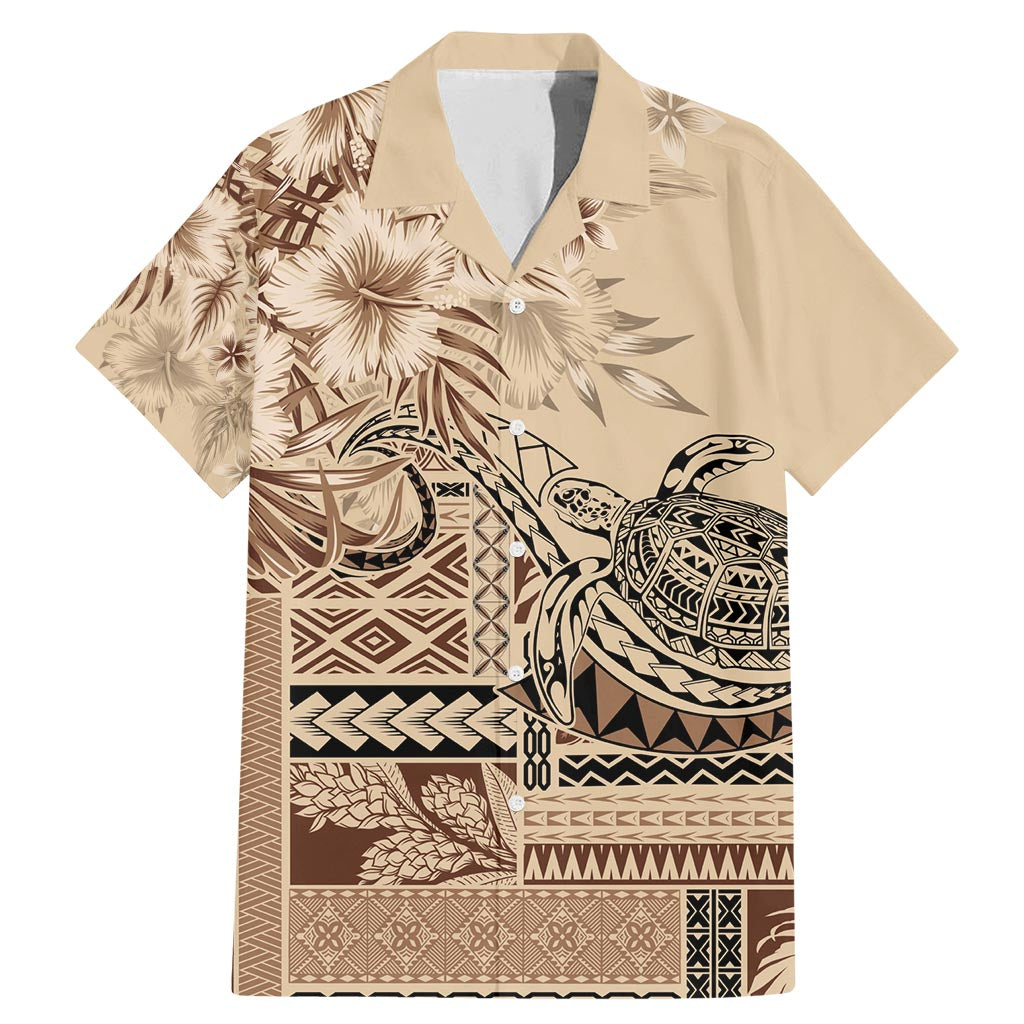 Vaiaso o le Gagana Samoa Family Matching Mermaid Dress and Hawaiian Shirt Siapo Motif Beige LT7 Dad's Shirt - Short Sleeve Beige - Polynesian Pride