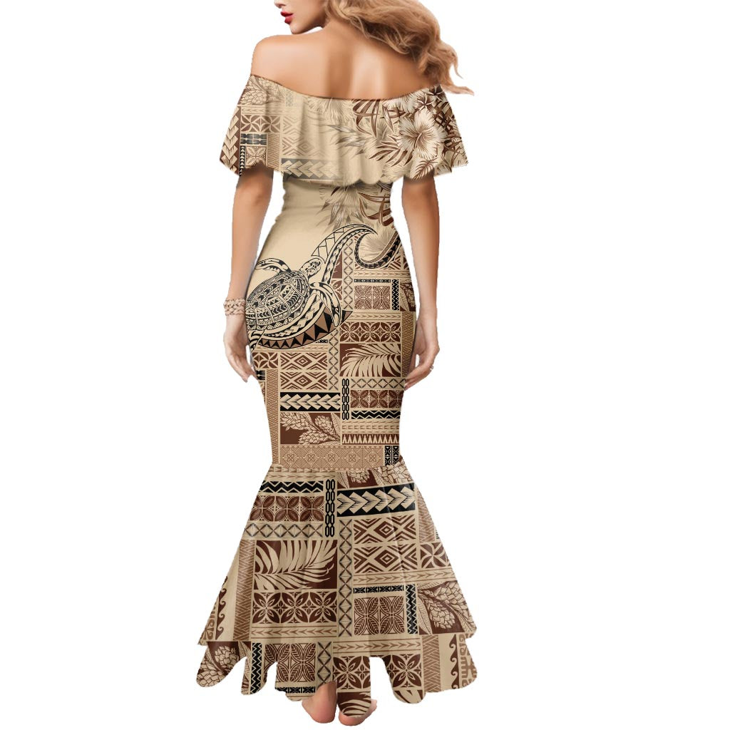 Vaiaso o le Gagana Samoa Family Matching Mermaid Dress and Hawaiian Shirt Siapo Motif Beige LT7 - Polynesian Pride
