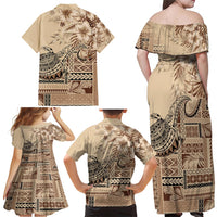 Vaiaso o le Gagana Samoa Family Matching Off Shoulder Maxi Dress and Hawaiian Shirt Siapo Motif Beige LT7 - Polynesian Pride