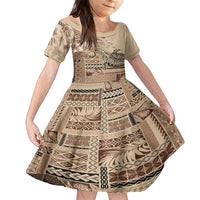 Vaiaso o le Gagana Samoa Family Matching Puletasi and Hawaiian Shirt Siapo Motif Beige LT7 Daughter's Dress Beige - Polynesian Pride