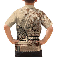 Vaiaso o le Gagana Samoa Family Matching Short Sleeve Bodycon Dress and Hawaiian Shirt Siapo Motif Beige LT7 - Polynesian Pride
