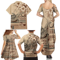 Vaiaso o le Gagana Samoa Family Matching Summer Maxi Dress and Hawaiian Shirt Siapo Motif Beige LT7 - Polynesian Pride