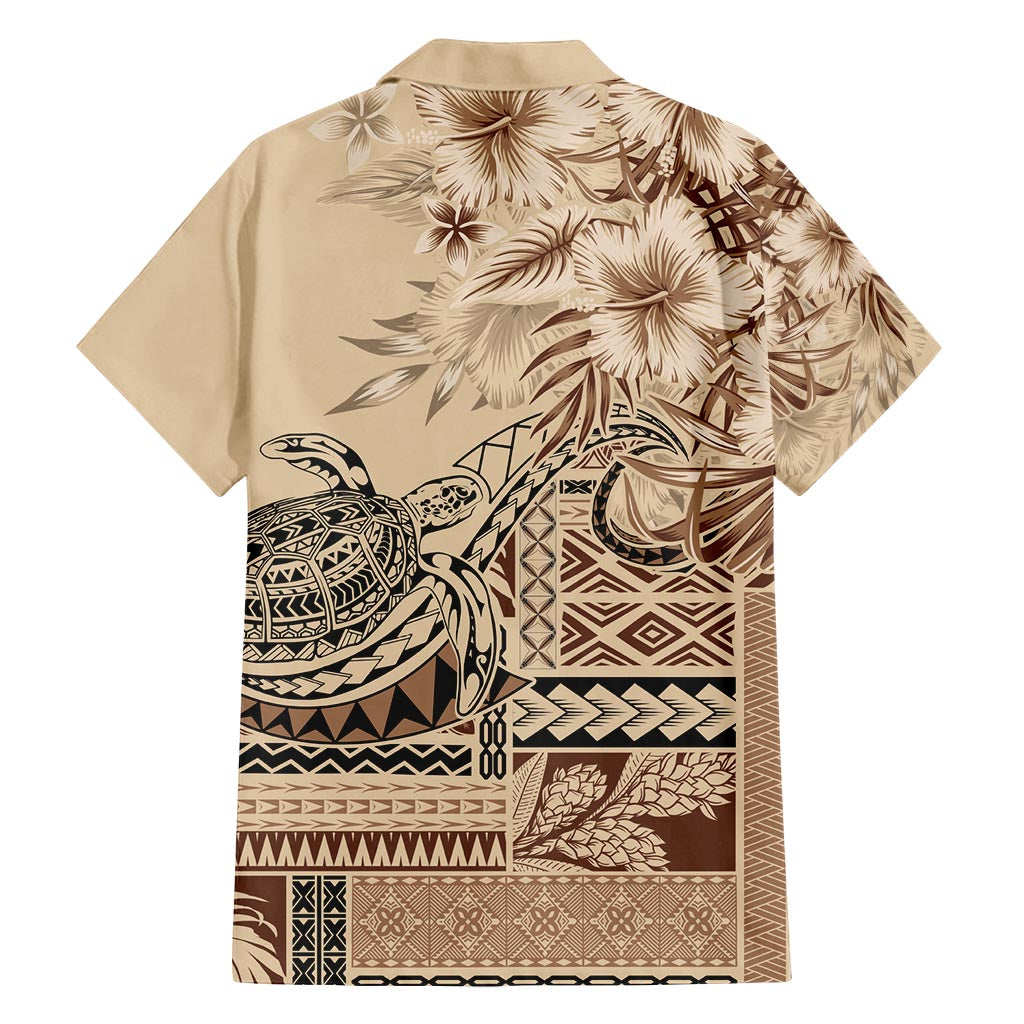 Vaiaso o le Gagana Samoa Family Matching Summer Maxi Dress and Hawaiian Shirt Siapo Motif Beige LT7 - Polynesian Pride