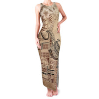 Vaiaso o le Gagana Samoa Family Matching Tank Maxi Dress and Hawaiian Shirt Siapo Motif Beige LT7 Mom's Dress Beige - Polynesian Pride