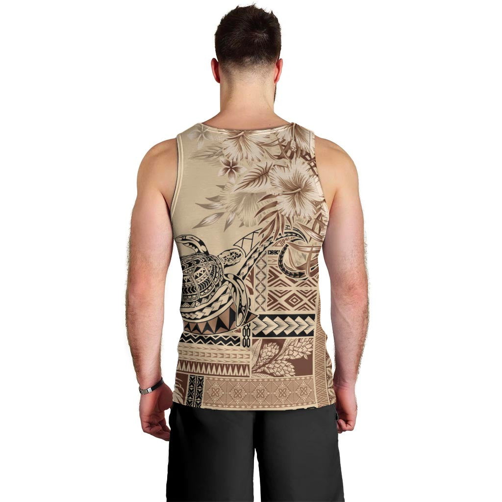 Vaiaso o le Gagana Samoa Men Tank Top Siapo Motif Beige LT7 - Polynesian Pride
