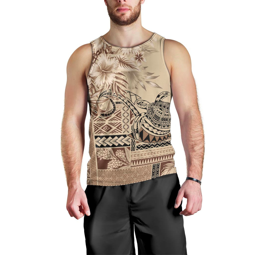 Vaiaso o le Gagana Samoa Men Tank Top Siapo Motif Beige LT7 - Polynesian Pride
