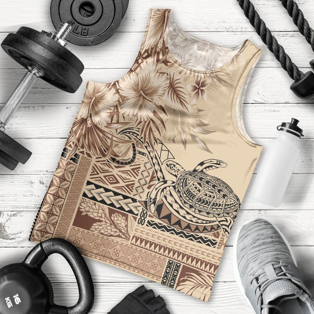Vaiaso o le Gagana Samoa Men Tank Top Siapo Motif Beige LT7 - Polynesian Pride