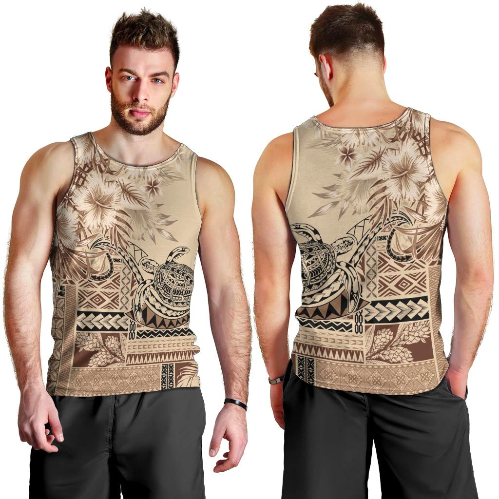 Vaiaso o le Gagana Samoa Men Tank Top Siapo Motif Beige LT7 - Polynesian Pride